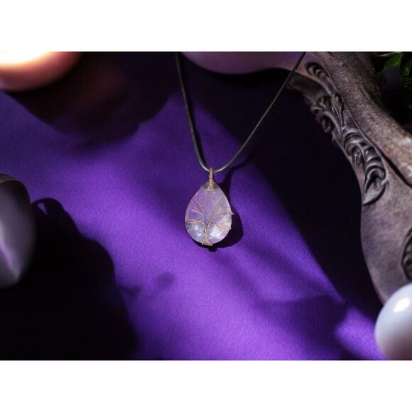 Amethyst Tree of Life Pendant Necklace Healing Crystal Jewelry 18" Cord - Picture 9 of 11